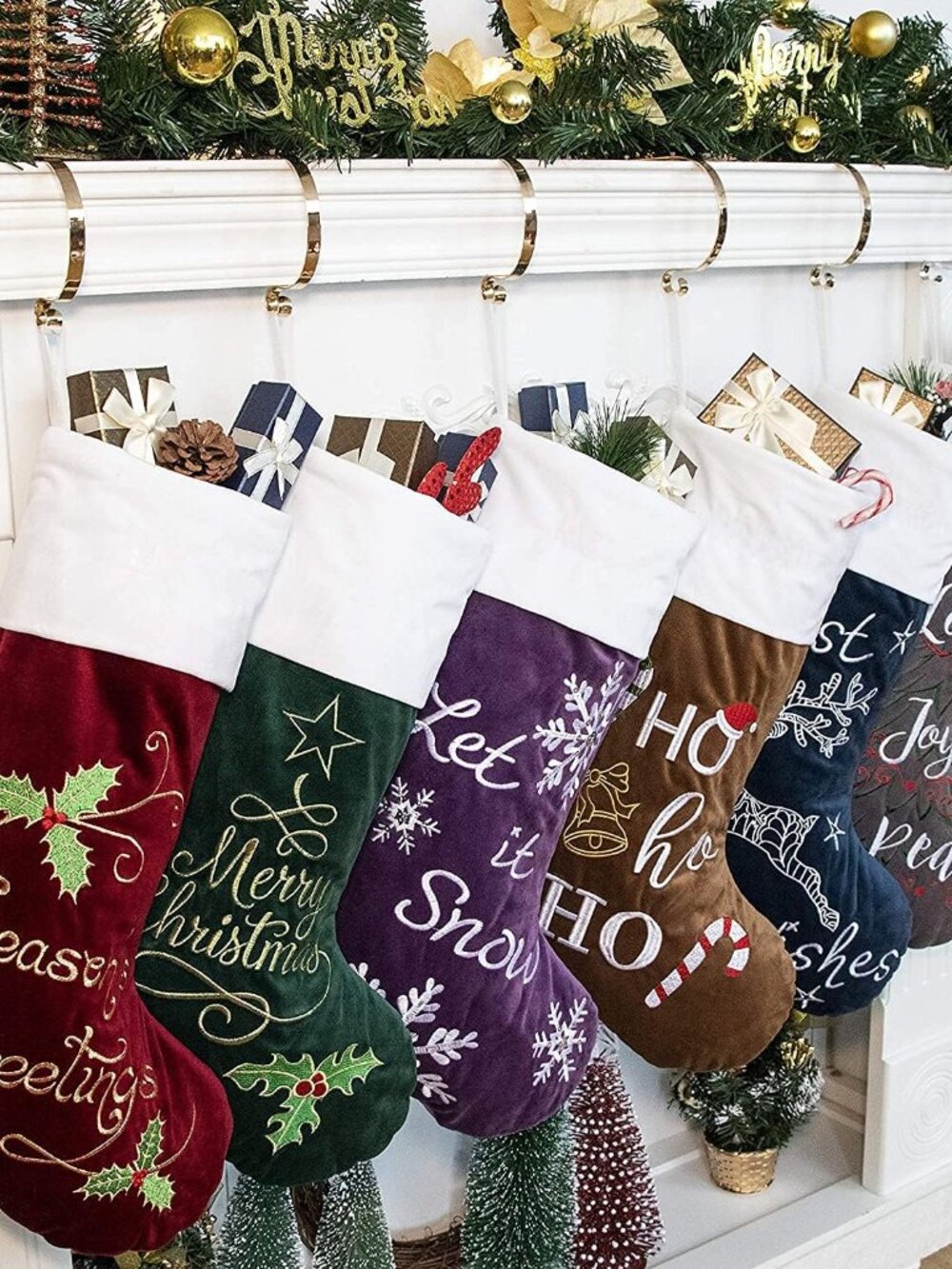 GEX Christmas Stockings 6 Pack for Family 22" Large Embroidered Classic Luxury V